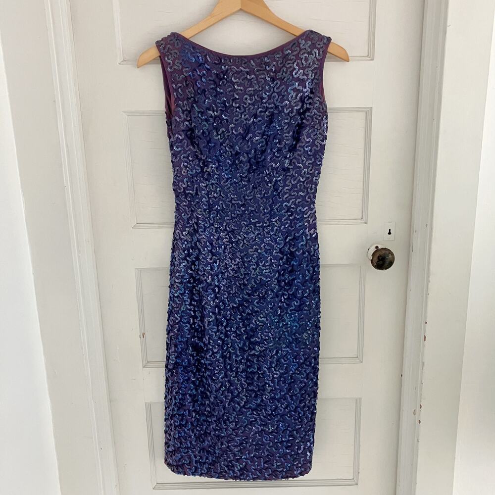 Vintage 50s 60s Blue Sleeveless Sequin Sheath Dress